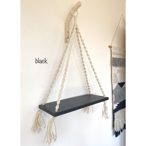 Macrame Wood Shelf - Handmade - Hanging Floating Shelf - Boho Hanging Shelf - Picture 6 of 9